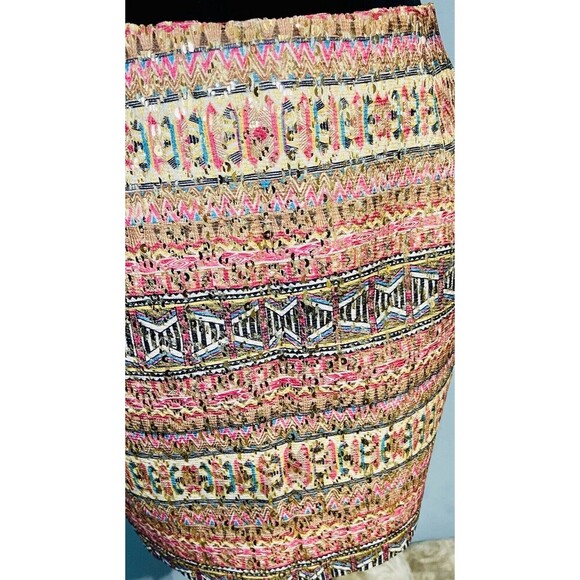 Women’s LovPosh Multicolored Skirt SzS Boho Fully Lined Zip Closure Gold Sequins - Picture 3 of 10